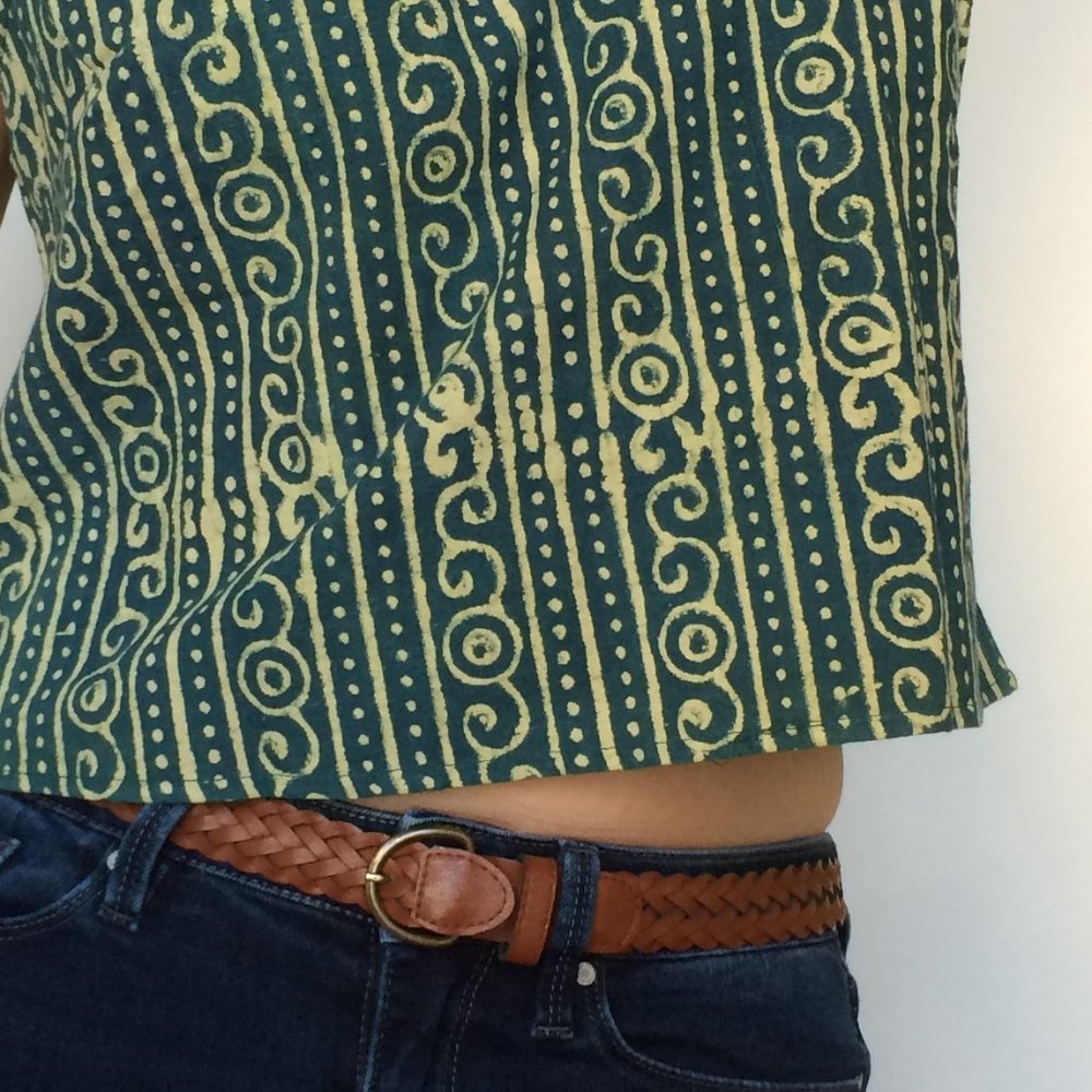 Boxy Fit Cropped Batik Tank Top Green/Yellow Sz M - Picture 3 of 10
